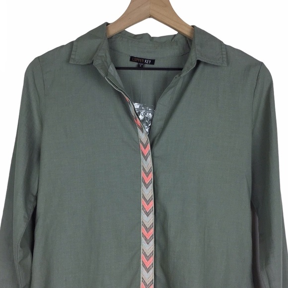 COPPER KEY Shirt Button Up Long Sleeve Embroidered Hi Lo Southwestern Size Small - Picture 2 of 11